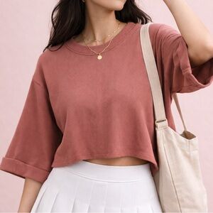 BB Dakota XS Ribbed Cropped Top Mauve Wide Sleeve Boxy Fit | Crop Top | Spring